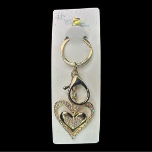 Gold Heart Bag Charm/Keychain with Rhinestones